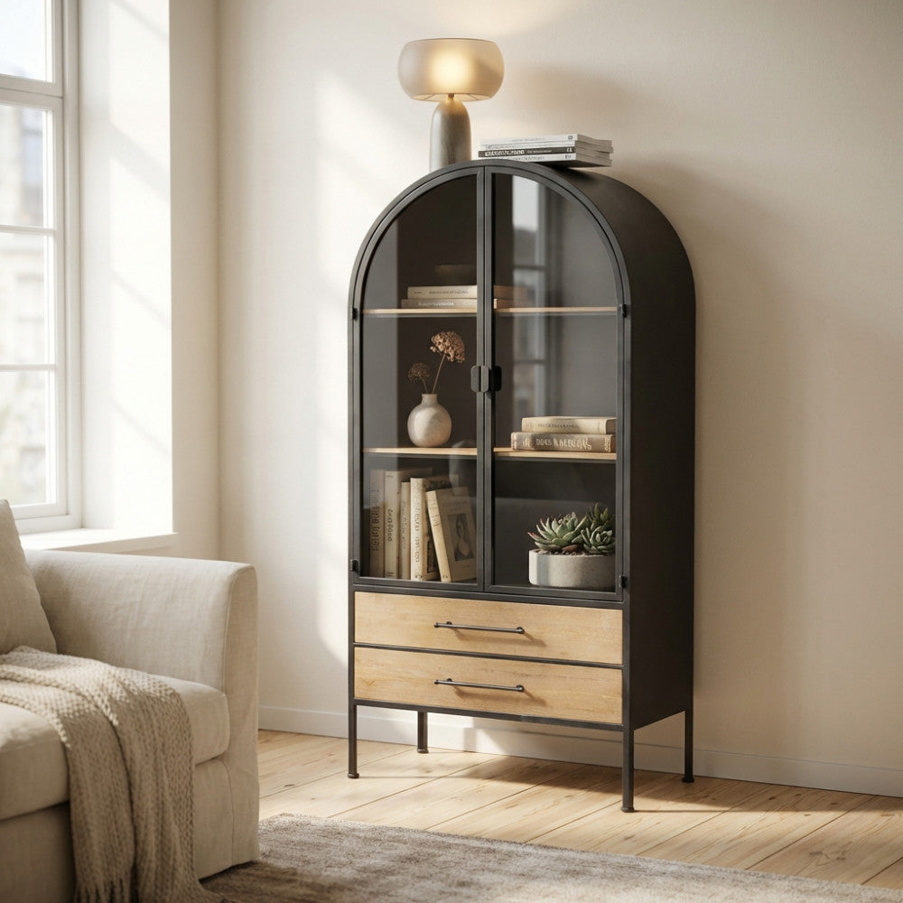 MOBILE CHADWICK. Mobile in ferro e legno con 2 ante, 2 ripiani e 2 cassetti Dimensioni: cm 81,5 x 40 x 180 h.