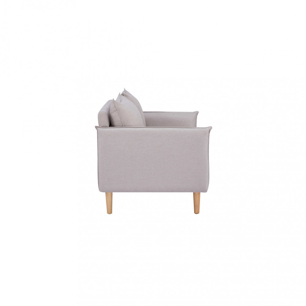 FLORIN 2-SEATER SOFA. Sofa in BEIGE, BLUE, DARK GREY, PURPLE, or CYAN with wooden legs. Dimensions: 130 x 84 x 51 cm.