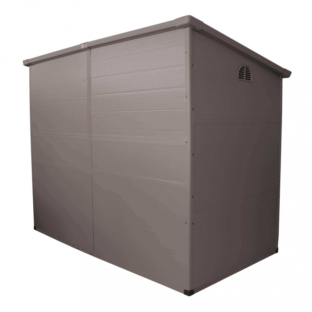 CASETTA HAUSE 143 X 247 X 194. Casetta in plastica con finestra MARRONE o GRIGIO CHIARO Dimensioni: cm 143 x 247 x 194 h. Arredo Giardino