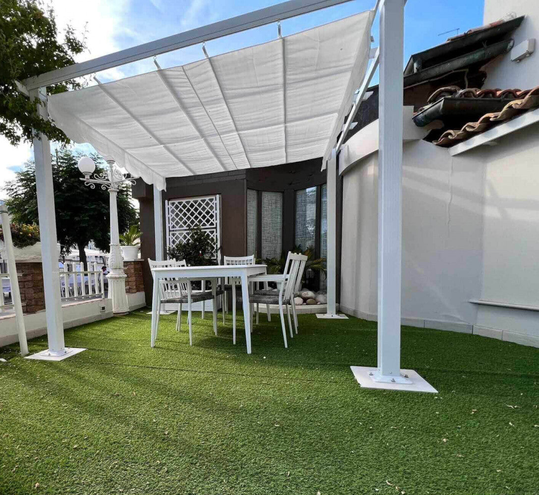 GAZEBO ASTORIA 3 X 3. WHITE polyester fabric 180 gr WHITE metal and aluminum structure Dimensions: 3 x 3 m. Garden furniture