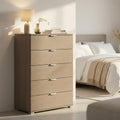 EVERGLADE 5-DRAWER CABINET IN GREY OAK. Dimensions: 75 x 38 x 103 cm.