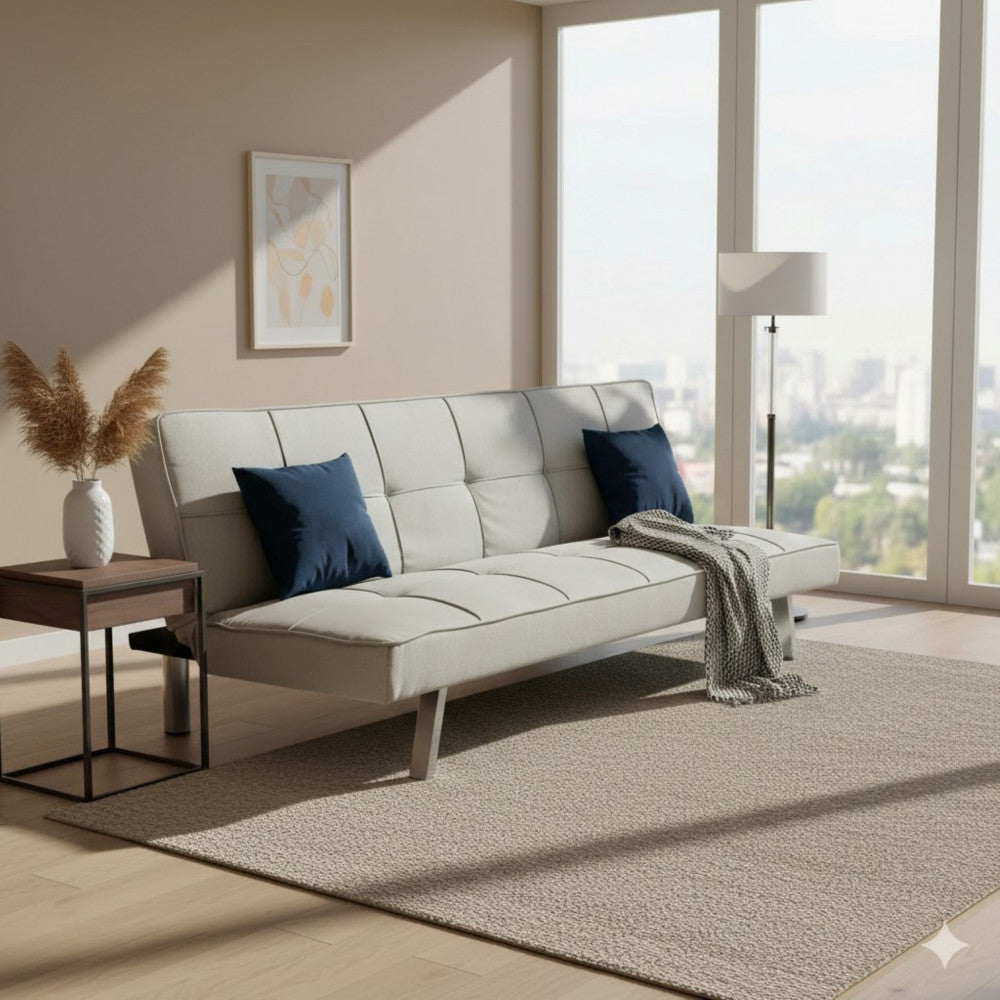 DIVANO LETTO AARON. Divano Letto GRIGIO CHIARO MELANGE struttura in metallo e legno Dimensioni: D.178x81x71/DL.178x96x35.