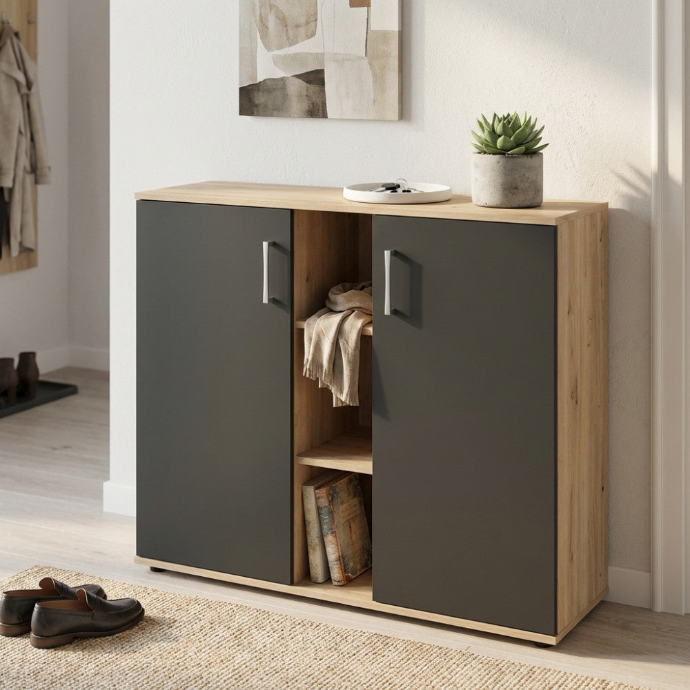 MOBILETTO 2 ANTA E 3 MENSOLE FRANK ROVERE CHIARO E ANTRACITE. Dimensioni: cm 101,5 x 35 x 87 h.