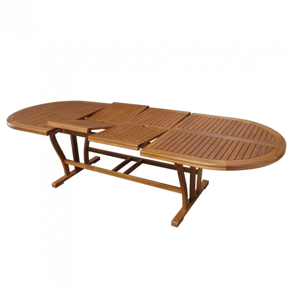 TAVOLO LEONARDO 200/300 X 110 DOUBLE. Legno di Acacia massiccio spessore 44 mm doppio bordo Dimensioni: cm 200/250/300 x 110 x 74 h. Arredo Giardino