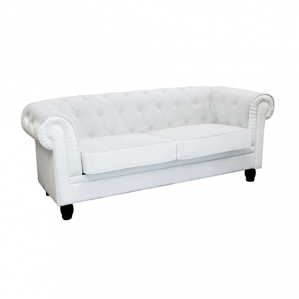 DIVANO 3 POSTI CHESTERFIELD IN ECOPELLE BIANCO. Dimensioni: cm 197 x 74 x 82 h.