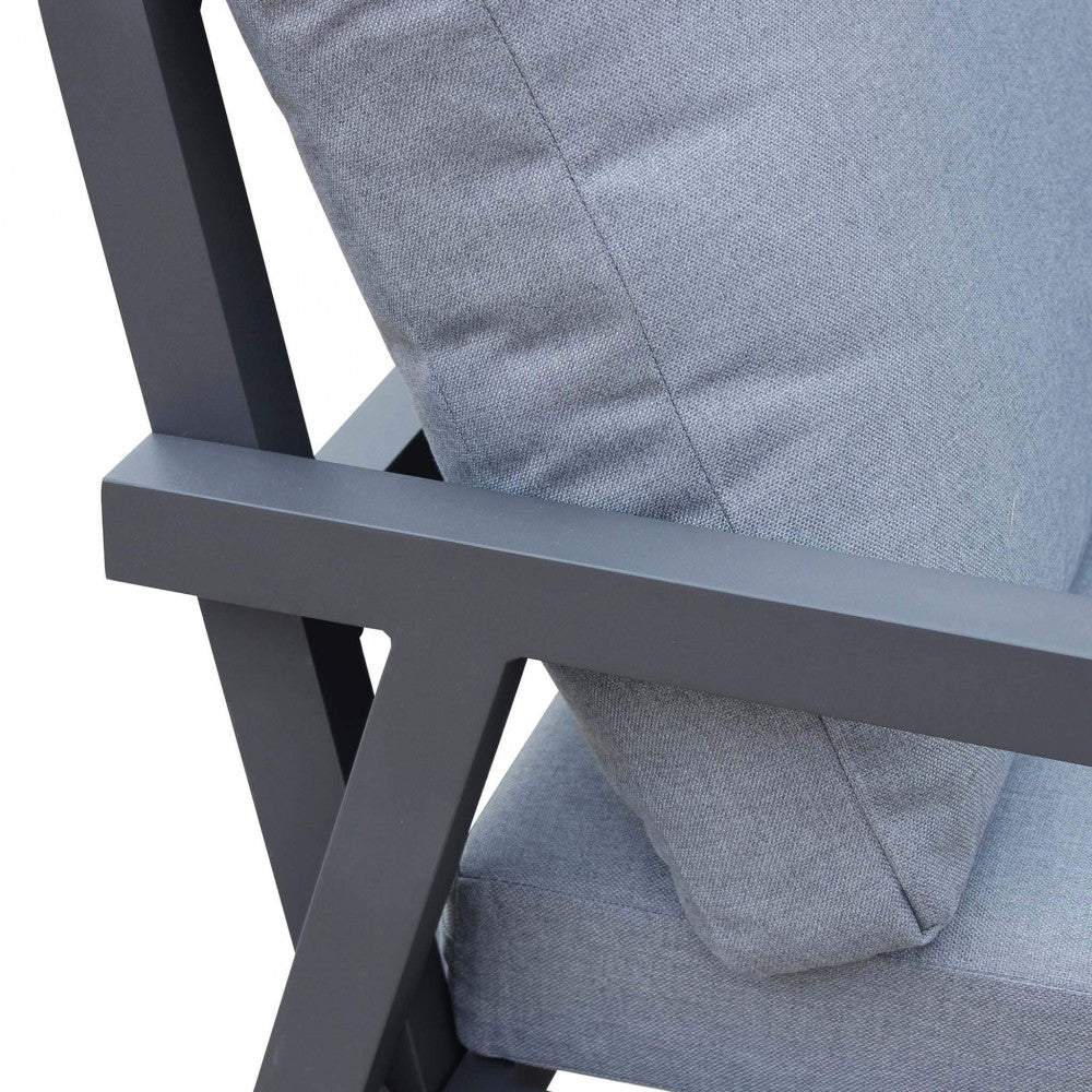 SANTO DOMINGO 3-SEAT LOUNGE WITH CUSHIONS. WHITE or ANTHRACITE aluminum frame, polyester cushions. Dimensions: D.206x85x76/D.78x85x76/T.110x55x45.5. Garden Furniture