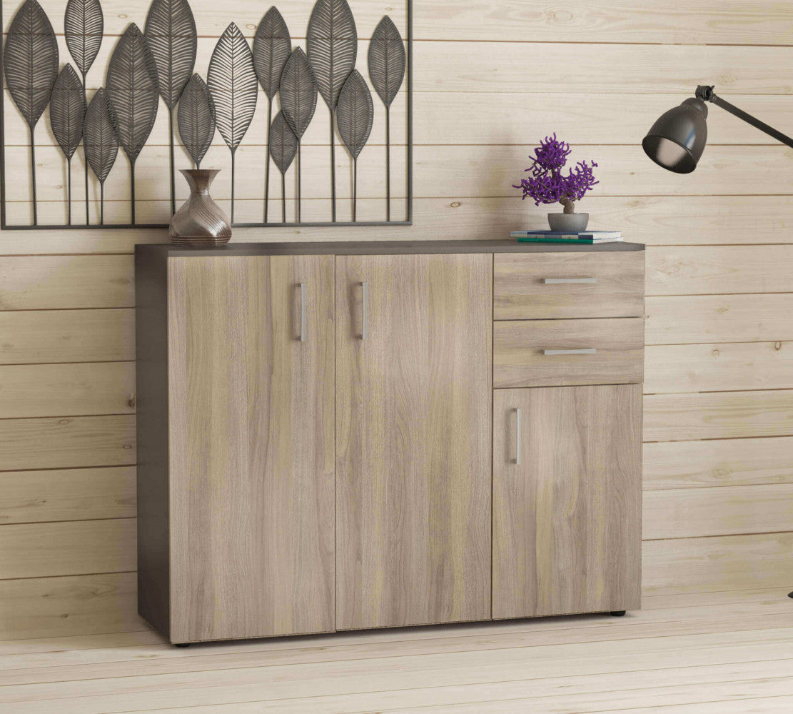 FLEXI FURNITURE IN GREY AND ELM. Dimensions: 106 x 36 x 83 cm.