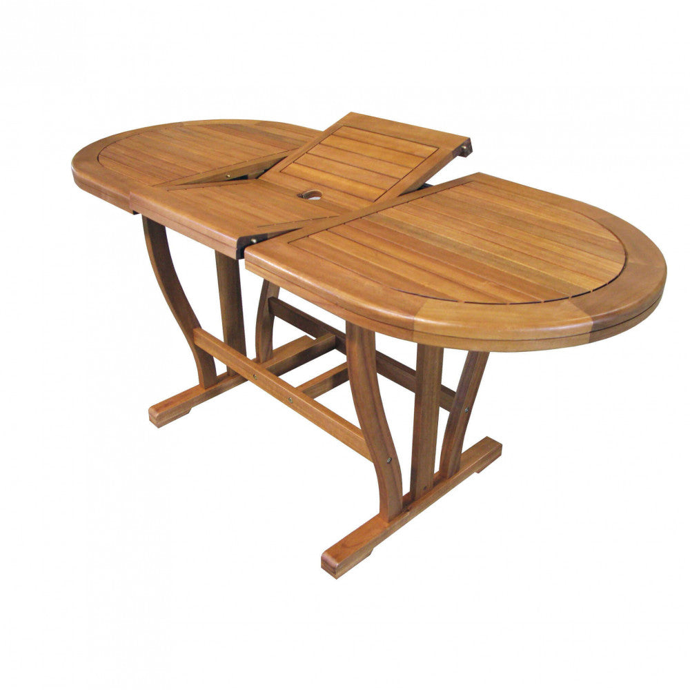 Oregon OVAL TABLE 120/160 X 70 DOUBLE. Solid acacia wood, 44 mm thick, double edge. Dimensions: 120/160 x 70 x 74 cm. Garden furniture.