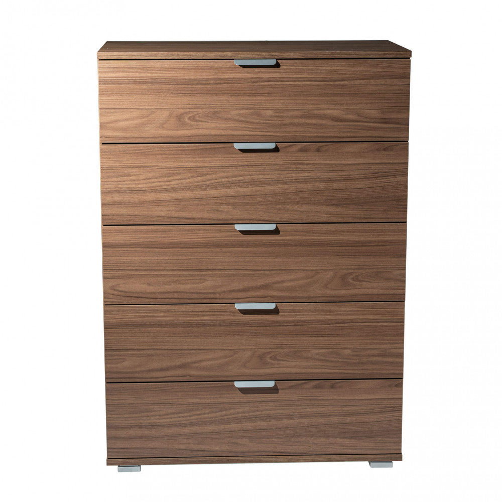MOBILETTO EVERGLADE 5 CASSETTI TINTA NOCE. Dimensioni: cm 75 x 38 x 103 h.