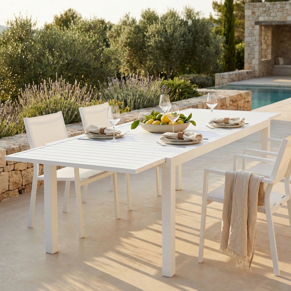 TAVOLO FORMENTERA 200/300 X 100. Struttura e piano in allumino BIANCO, TORTORA, TAUPE o ANTRACITE Dimensioni: cm 200/300 x 100 x 74 h. Arredo Giardino