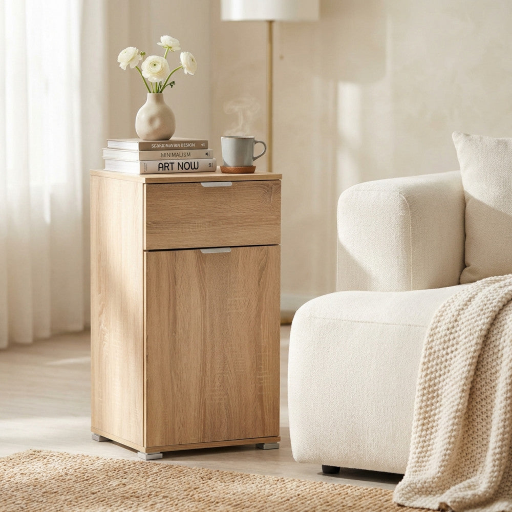 MOBILETTO LENA CON 1 ANTA E 1 CASSETTO NATURALE. Dimensioni: cm 75 x 36,5 x 174 h.