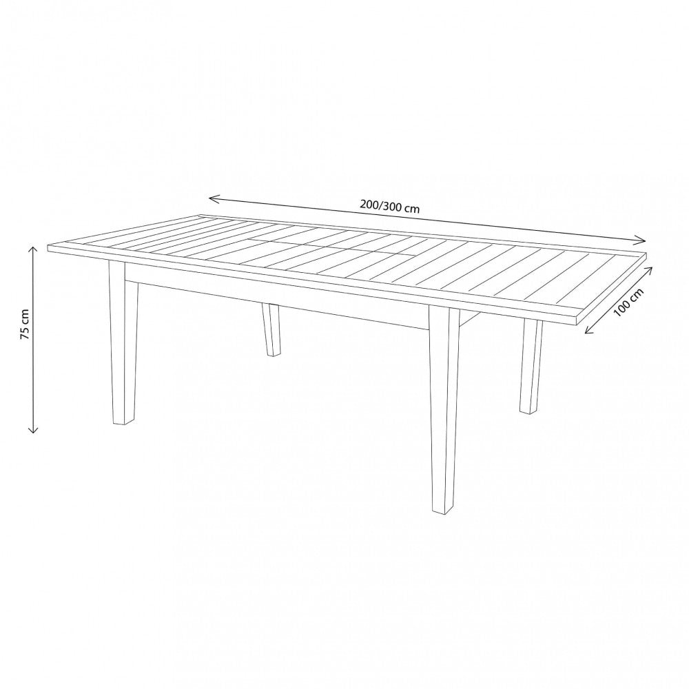 RIBOT TABLE 200/300 X 100. Teak table Dimensions: 220/300 x 100 x 75 cm h. Garden furniture