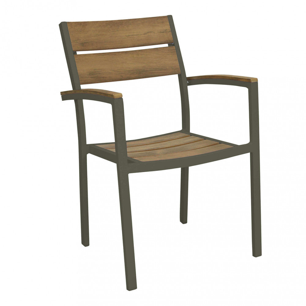 POLTRONA CAYMAN. Struttura in alluminio BIANCO o TAUPE seduta e schienale in polywood color TEAK Dimensioni: cm 56 x 58 x 85 h. Arredo Giardino