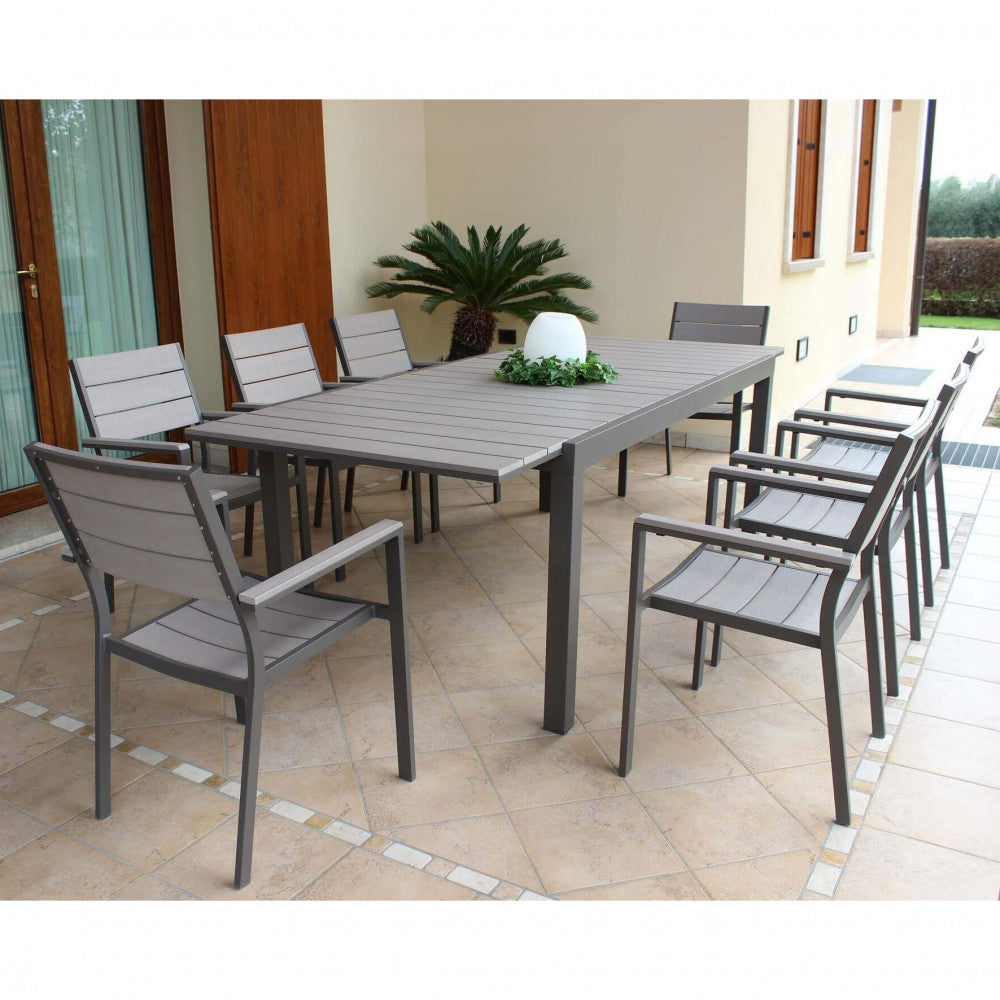 TAVOLO PENTAL 180/240 X 100. Struttura in alluminio verniciato BIANCO, TORTORA o TAUPE o ANTRACITE piano del tavolo in POLYWOOD colore grigio Dimensioni: cm 180/240 x 100 x 73 h. Arredo Giardino
