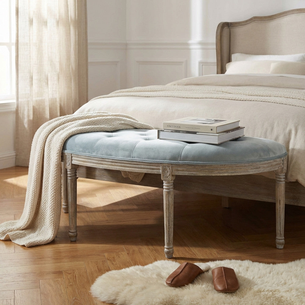 MARGI BENCH IN GREY VELVET. Dimensions: 125 x 45 x 48 cm h.