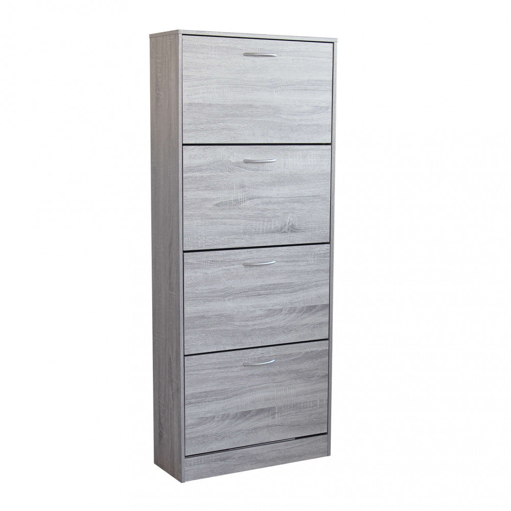 WENDY SHOE RACK, LIGHT GREY. Shoe rack with 4 wooden doors. Dimensions: 60 x 24 x 150 cm.