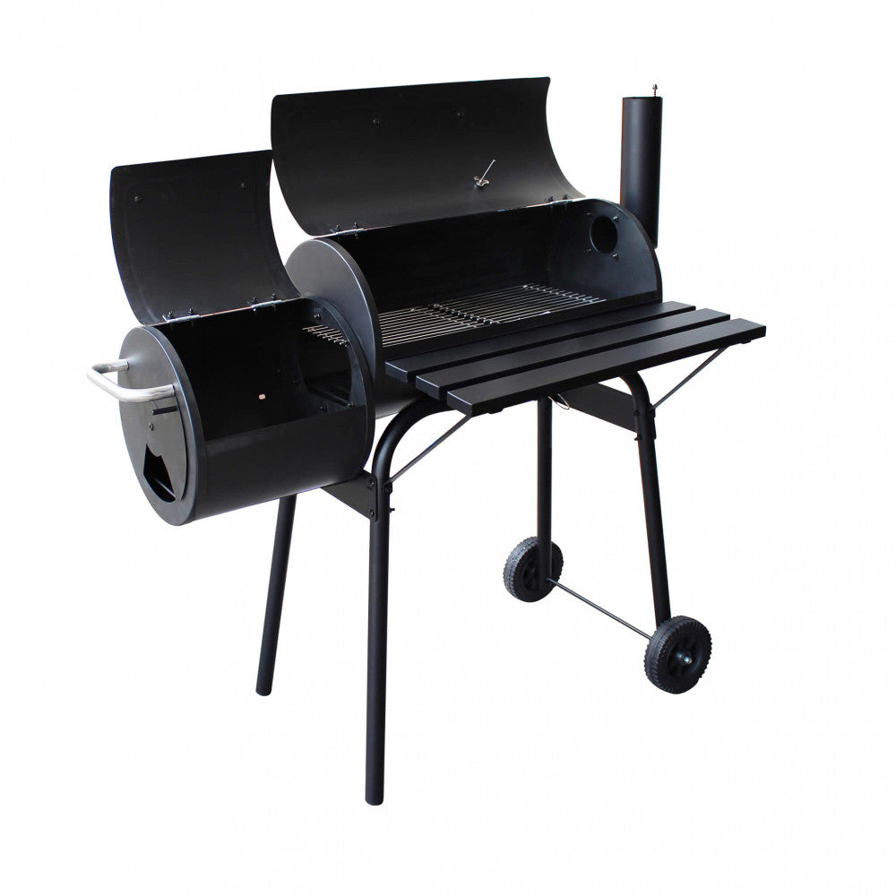 BARBECUE A CARBONELLA CON AFFUMICATORE KENTUCKY. Struttura in acciaio verniciato NERO Dimensioni: cm 110 x 64 x 113,5 h.