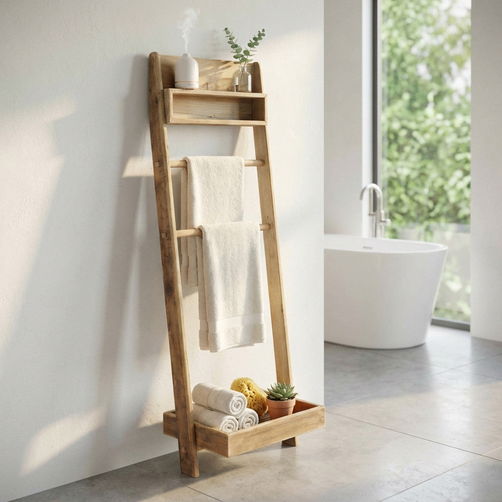 SCAFFALE DA BAGNO BIDDY. Scaffale da bagno in legno di pino riciclato Dimensioni: cm 62 x 45 x 175 h.