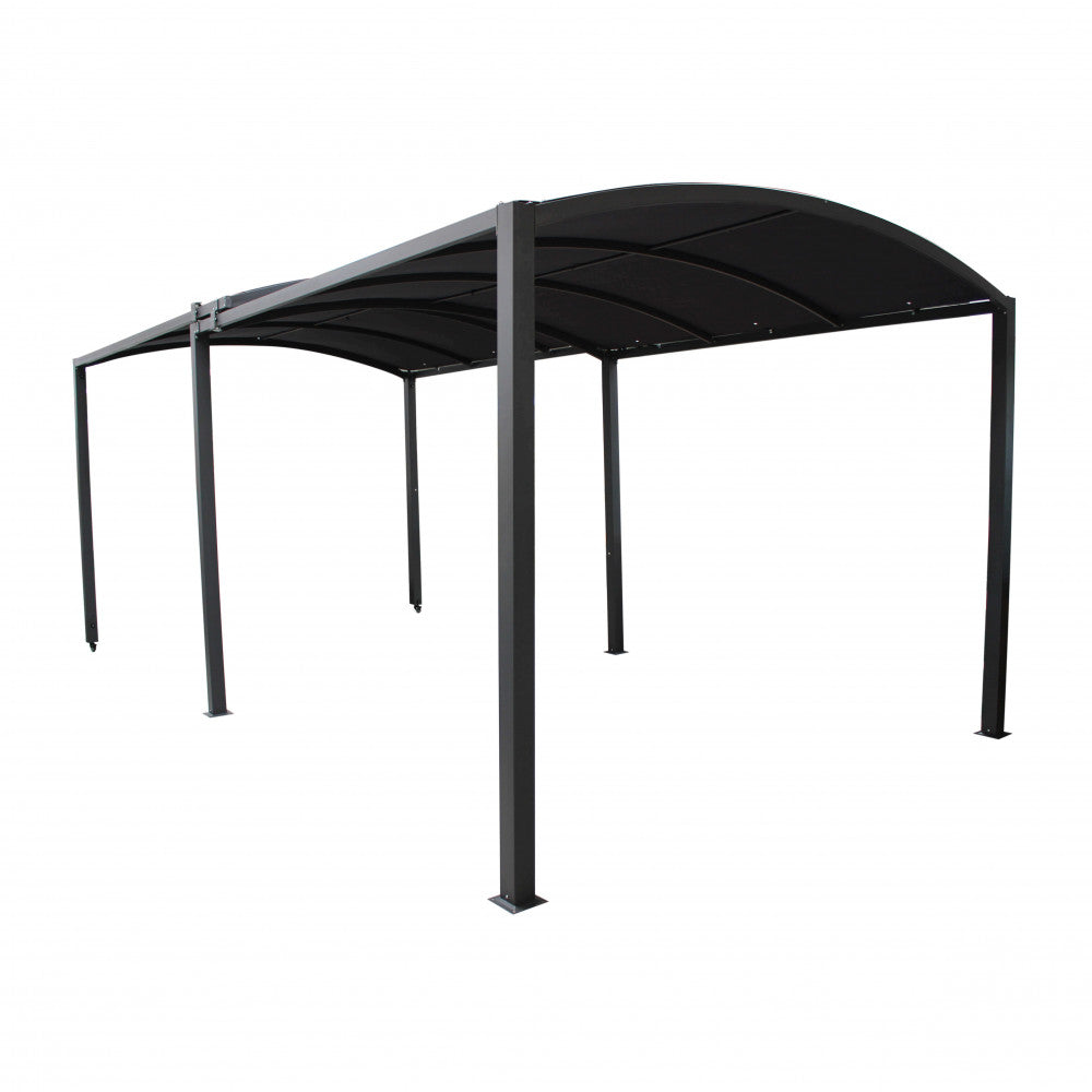 EXTENDABLE GAZEBO TUCSON 3 X 3 / 6. 300 g GREY polyester fabric, ANTRACITE metal frame, 80 x 80 mm legs. Dimensions: 3/6 x 3 m. Garden furniture.