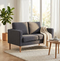 RAMSEY 2-SEATER SOFA. LIGHT GREY or DARK GREY or BLUE or BEIGE sofa with polypropylene legs. Dimensions: 137 x 73 x 82 h cm.