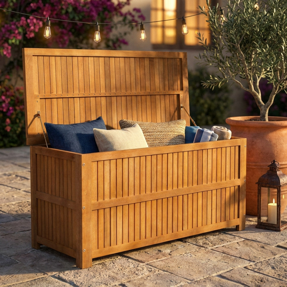 BAULE MAUI 130 X 55. Legno di Acacia massiccio Dimensioni: cm130 x 55 x 59 h. Arredo Giardino