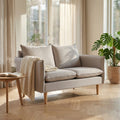 DIVANO 2 POSTI FLORIN. Divano BEIGE, BLU, GRIGIO SCURO, VIOLA o CIANO con gambe in legno Dimensioni: cm 130 x 84 x 51 h.