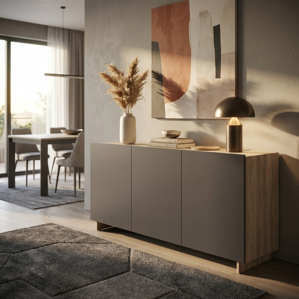 MOBILE KUD 3 ANTE OLMO E GRIGIO. Dimensioni: cm 150 x 40 x 78 h.