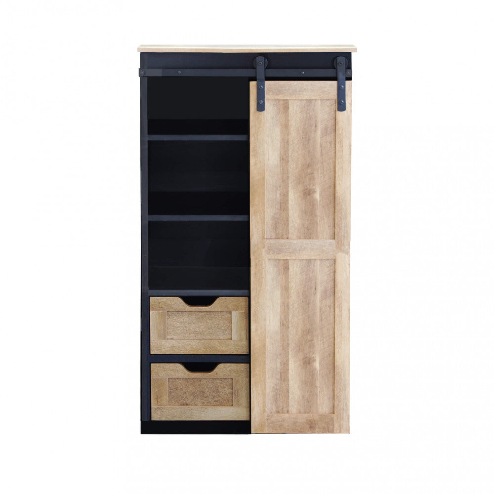 MOBILE IN LEGNO E FERRO JAMAR. Mobile con 2 cassetti, 3 ripiani e 1 anta scorrevole in legno Dimensioni: cm 80 x 40 x 160 h.