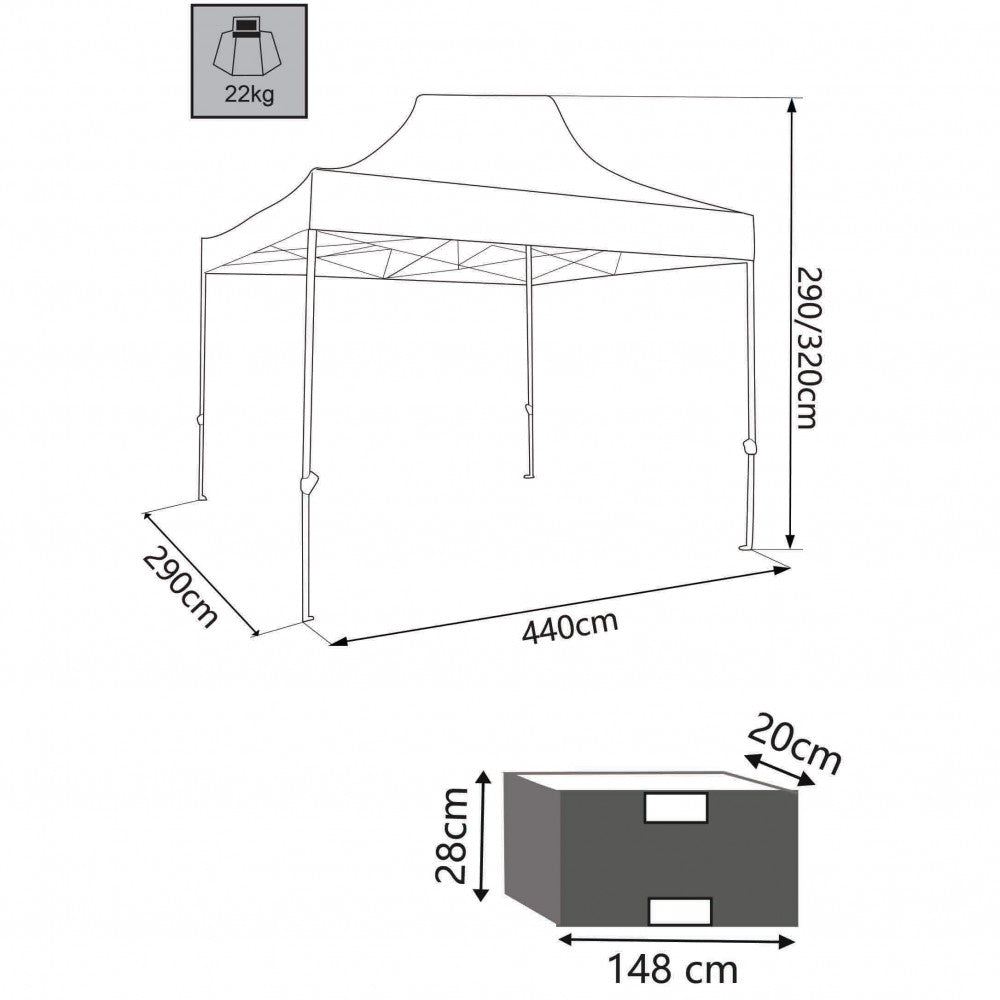 GAZEBO PARTY 3 X 4,5. Telo in poliestere BIANCO o VERDE 420D struttura in metallo Dimensioni: m 3 x 4,5. Arredo Giardino
