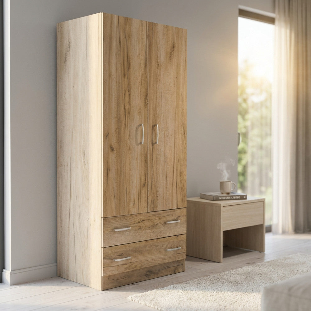 ARMADIO 2 ANTE E DUE CASSETTI POP OLMO. Armadio in legno OLMO Dimensioni: cm 80 x 52 x 180 h.