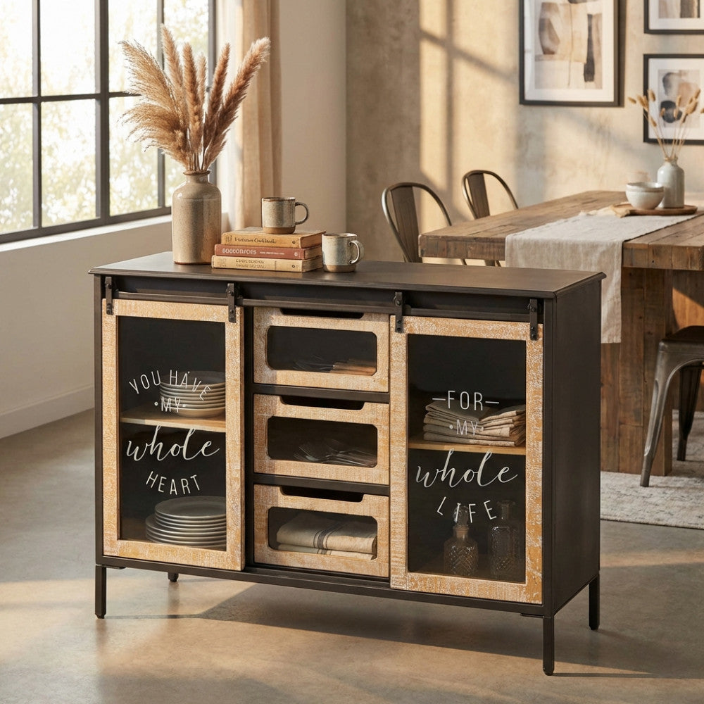 MOBILE IN FERRO FLORENT. Mobile con 2 ante e 3 cassetti Dimensioni: cm 108,5 x 38,5 x 79 h.