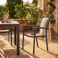 POLTRONA CAYMAN. Struttura in alluminio BIANCO o TAUPE seduta e schienale in polywood color TEAK Dimensioni: cm 56 x 58 x 85 h. Arredo Giardino