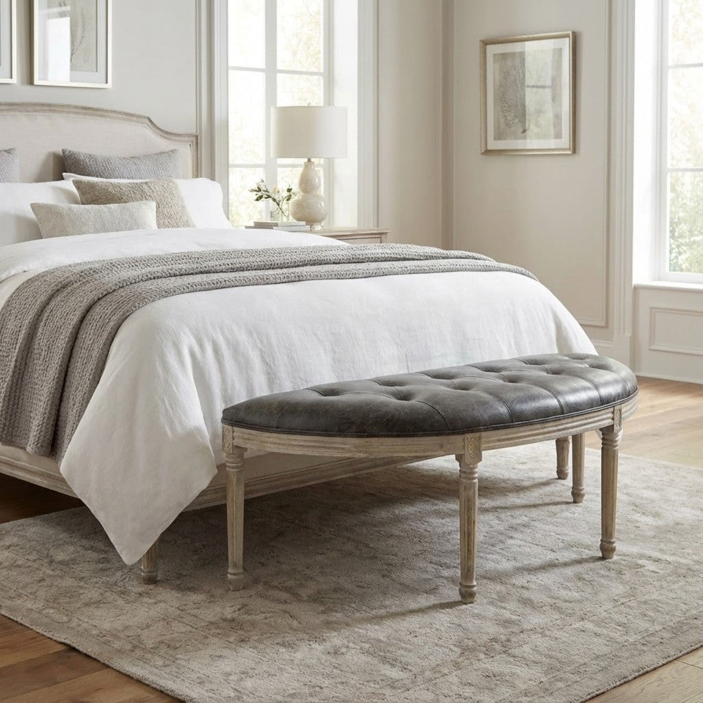 PANCA MARGI IN IN ECOPELLE VINTAGE GRIGIO. Dimensioni: cm 125 x 45 x 48 h.