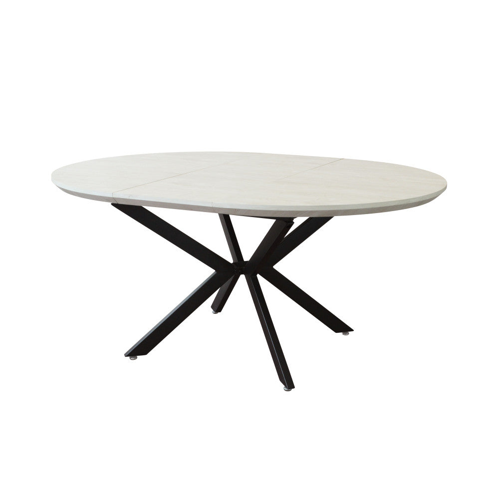 GARRY EXTENDABLE ROUND TABLE WHITE WOOD EFFECT BLACK FRAME 120/160 X 120. Table with MDF top and metal frame. Dimensions: 120 cm l x 120 px 76 h. Garden Furniture