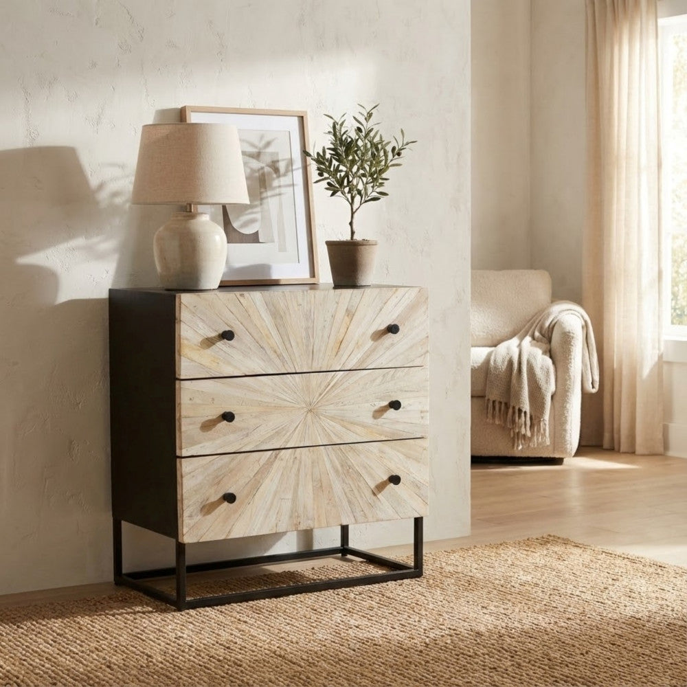 KIMBALL CABINET. Naturally decorated cabinet with 3 mango wood drawers and an iron frame. Dimensions: 75 x 45 x 81 cm.