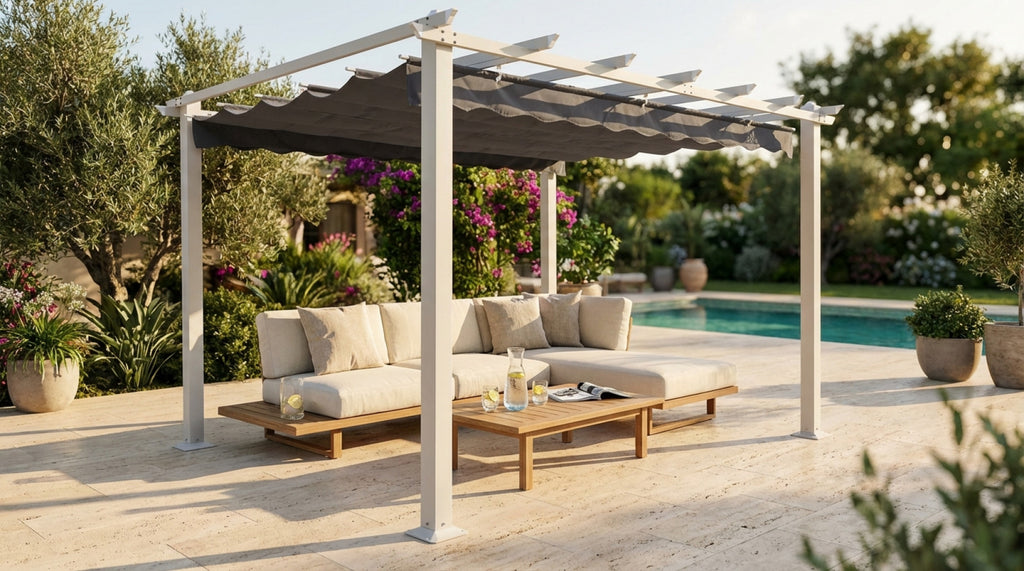 ASTORIA GAZEBO 3 x 3 TAUPE WITH GREY COVER. 180g GREY polyester cover, dove gray metal and aluminum frame. Garden furniture.