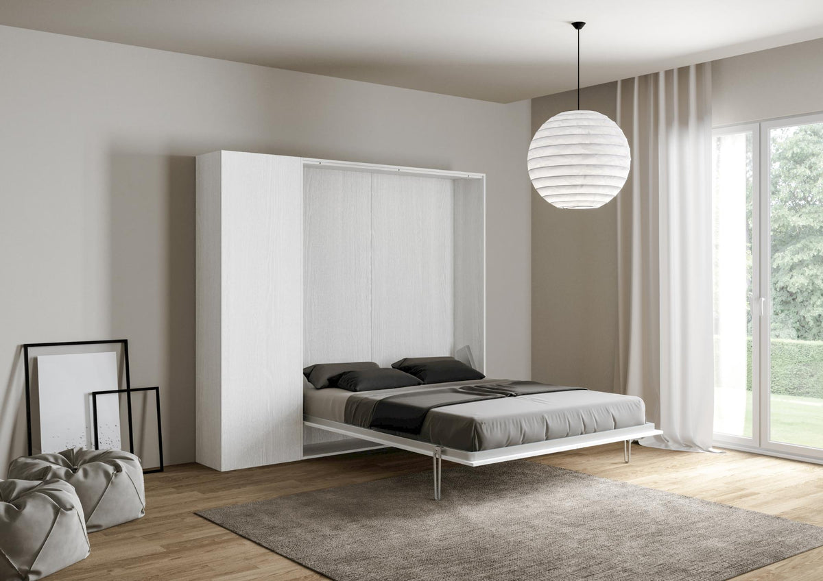 Letto a scomparsa 120 verticale Erbè con colonna Bianco Frassino