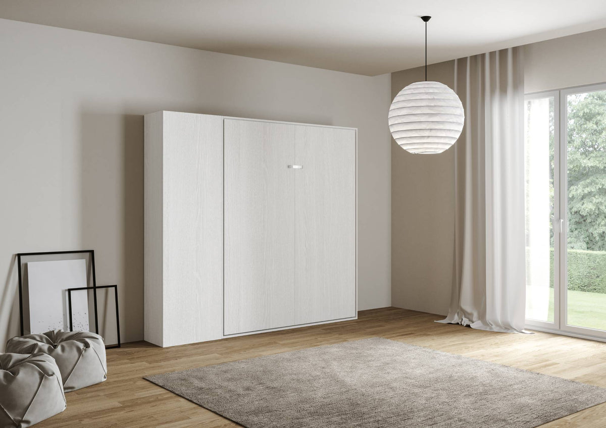 Letto a scomparsa 120 verticale Erbè con colonna Bianco Frassino
