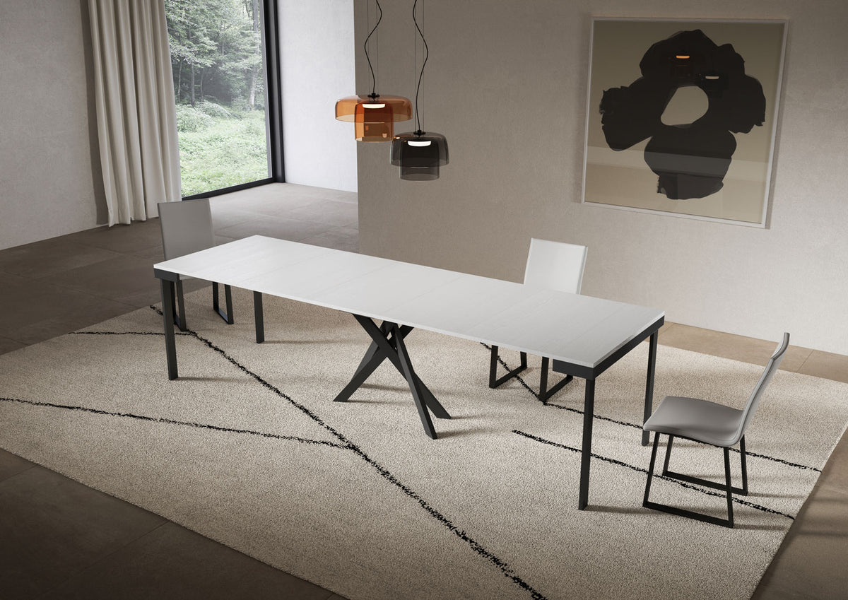 Consolle allungabile 90x40/300 cm Altavilla Evolution Bianco Frassino gambe antracite