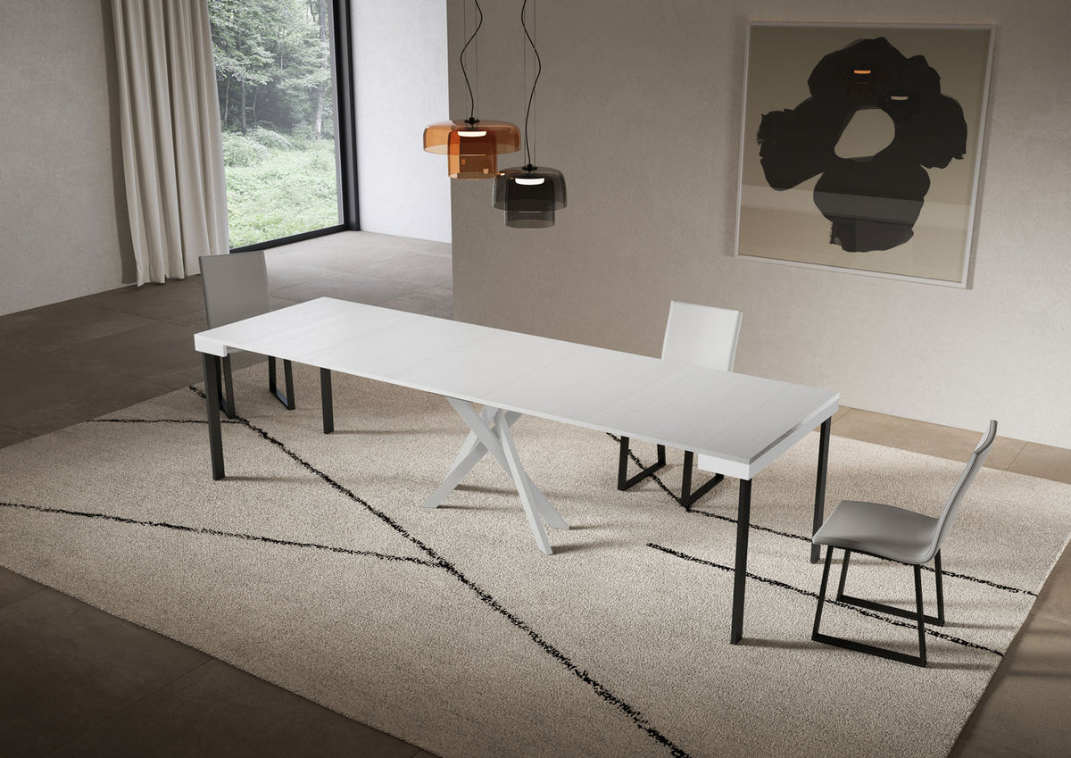 Consolle allungabile 90x40/300 cm Altavilla Evolution Bianco Frassino gambe bianche