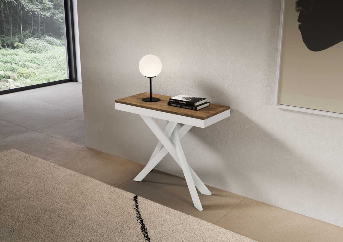 Consolle allungabile 90x40/196 cm Altavilla Small Evolution Noce gambe bianche