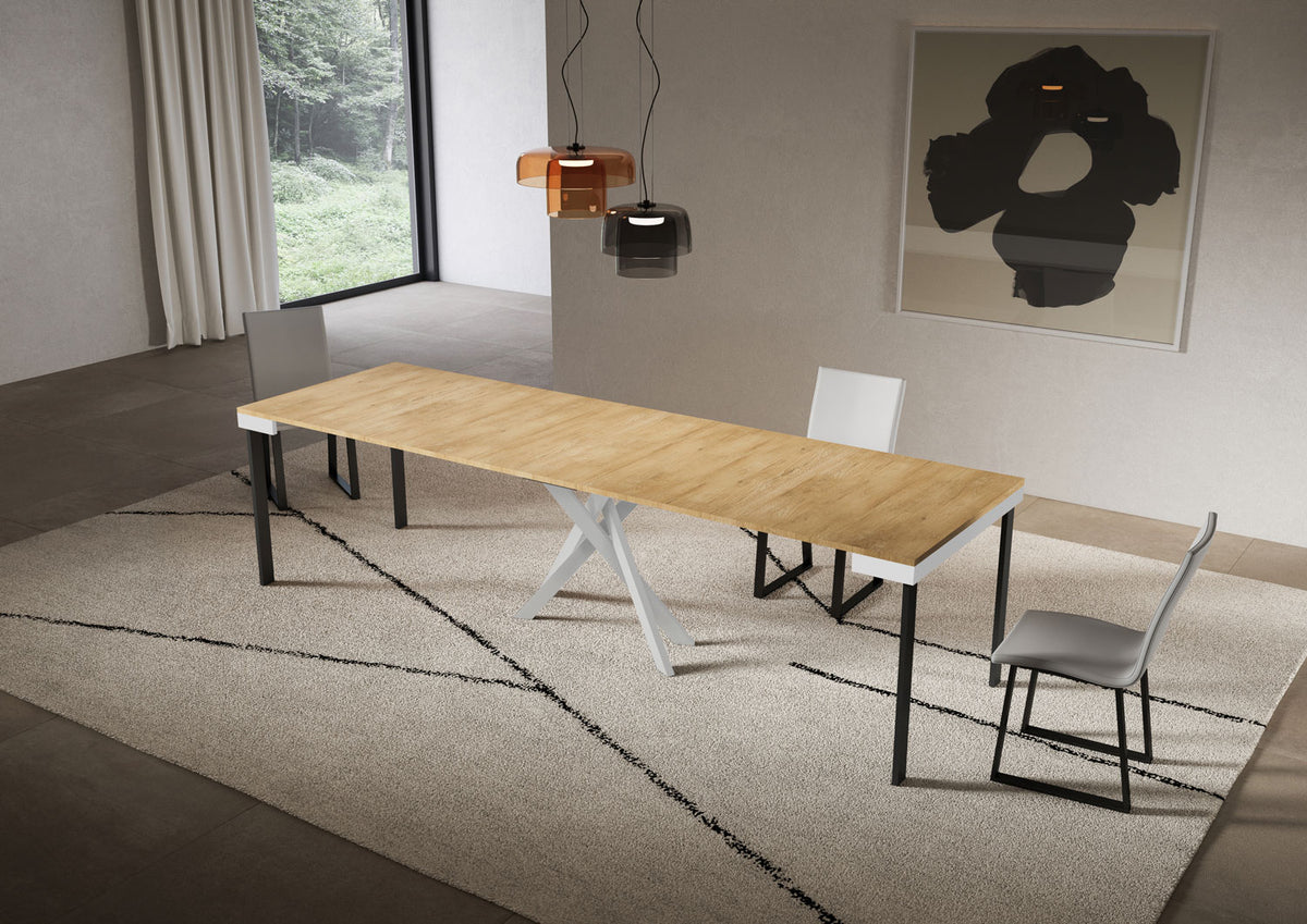 Consolle allungabile 90x40/300 cm Altavilla Evolution Quercia Natura gambe bianche