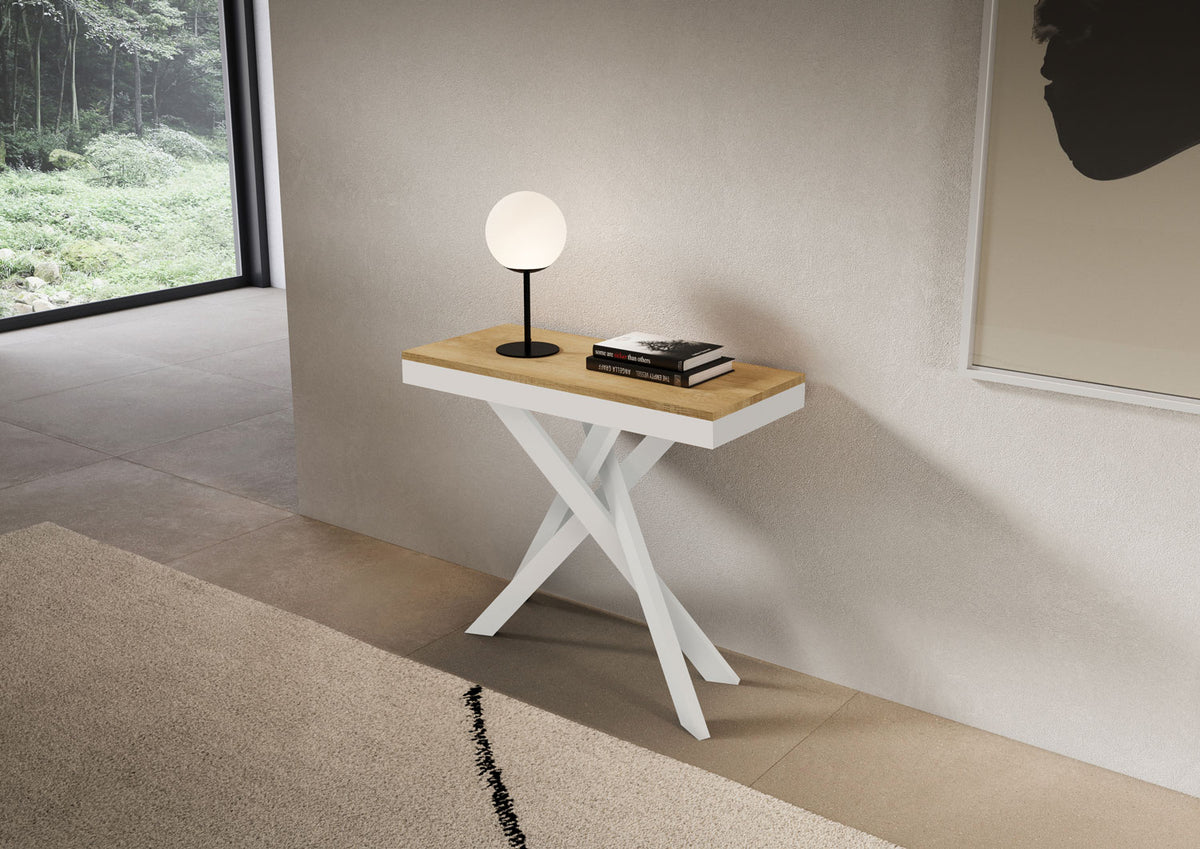 Consolle allungabile 90x40/300 cm Altavilla Evolution Quercia Natura gambe bianche