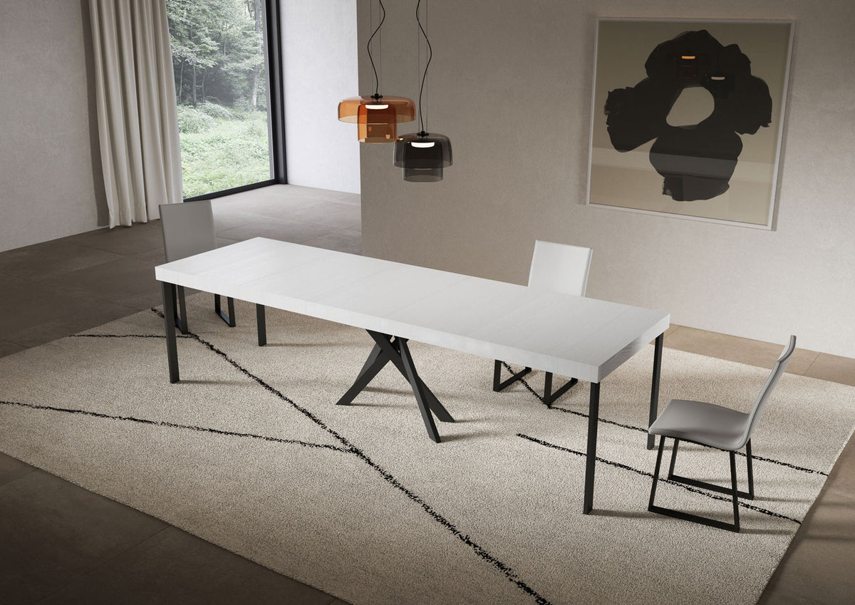 Consolle allungabile 90x40/300 cm Altavilla Premium Bianco Frassino gambe antracite