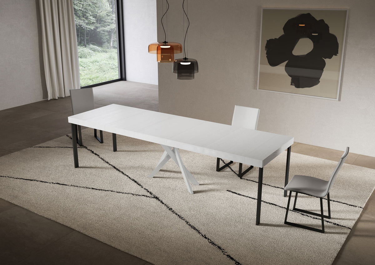 Consolle allungabile 90x40/300 cm Altavilla Premium Bianco Frassino gambe bianche