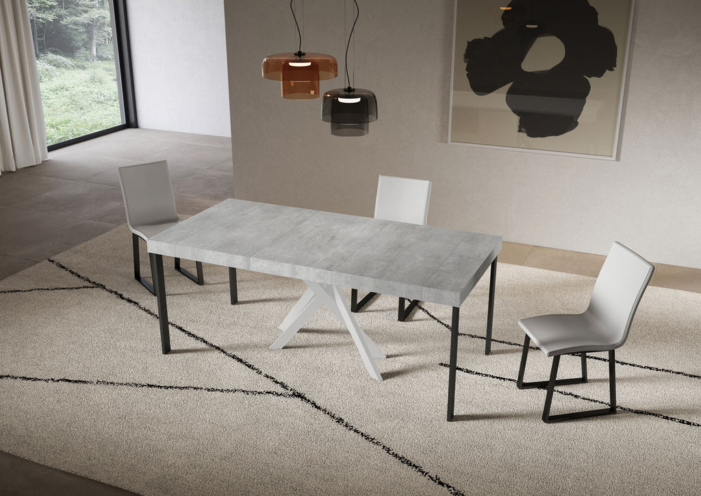 Consolle allungabile 90x40/196 cm Altavilla Small Premium Cemento gambe bianche