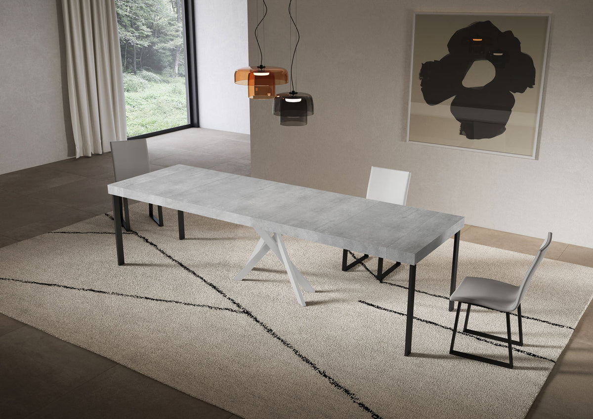 Consolle allungabile 90x40/300 cm Altavilla Premium Cemento gambe bianche