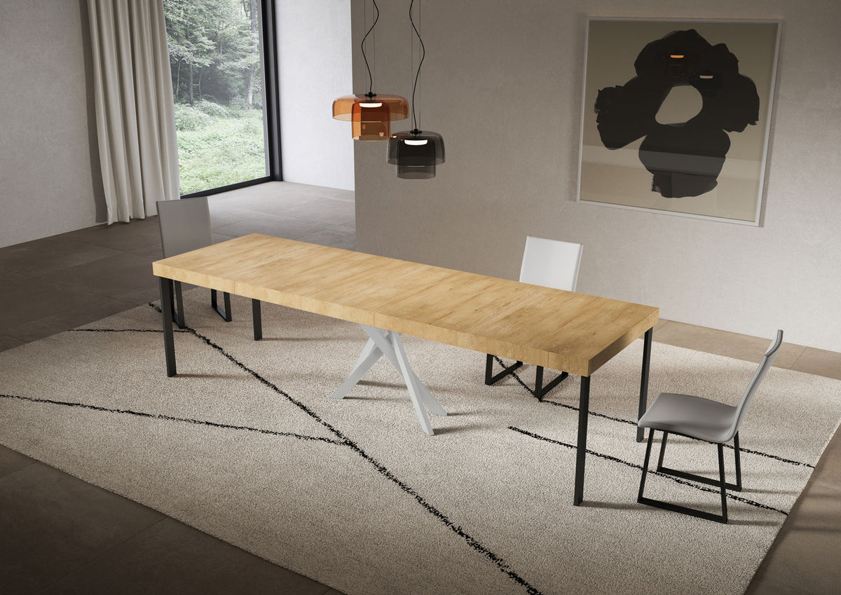 Consolle allungabile 90x40/300 cm Altavilla Premium Quercia Natura gambe bianche
