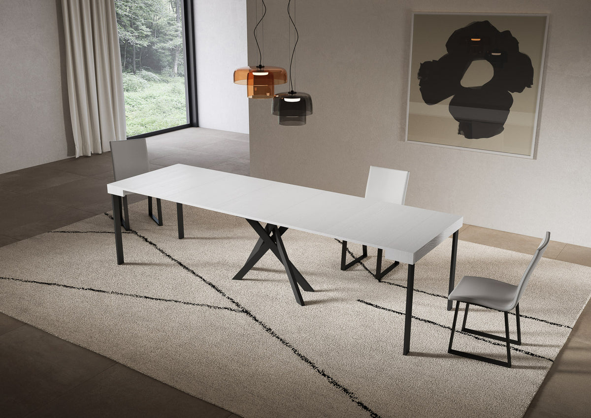 Consolle allungabile 90x40/300 cm Altavilla Bianco Frassino gambe antracite
