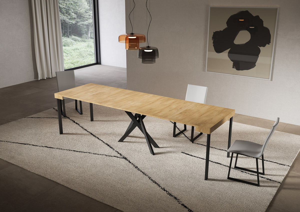 Consolle allungabile 90x40/300 cm Altavilla Quercia Natura gambe antracite